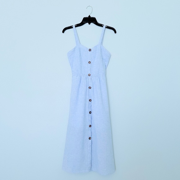 Sienna Sky Dresses & Skirts - Sienna Sky Blue Linen Blend Button Front Pleated A Line Dress
